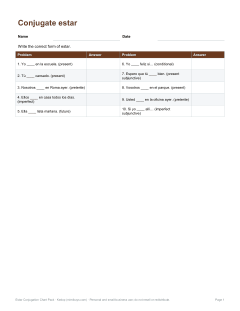 Preview of the first page of Conjugation practice